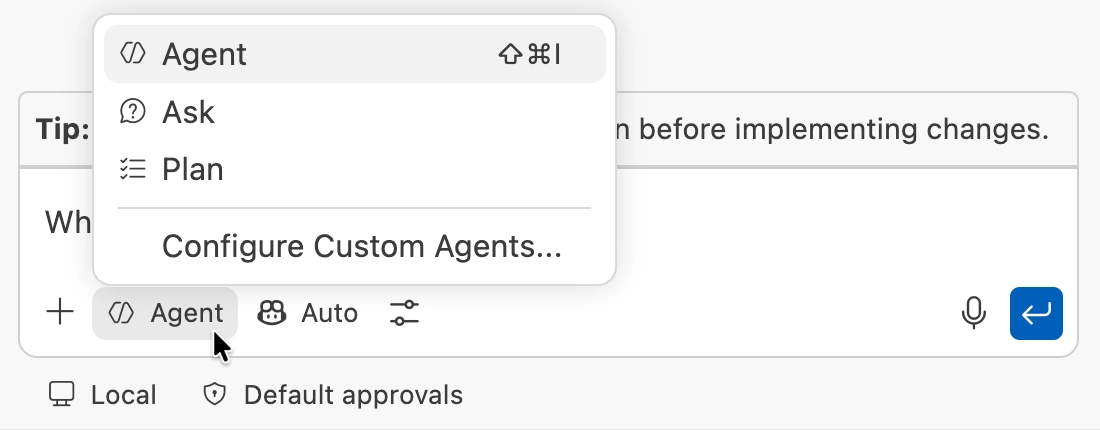 VS Code Copilot agent mode selection VS Code Copilot agent mode selection